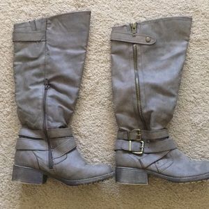 Taupe buckle knee high boots